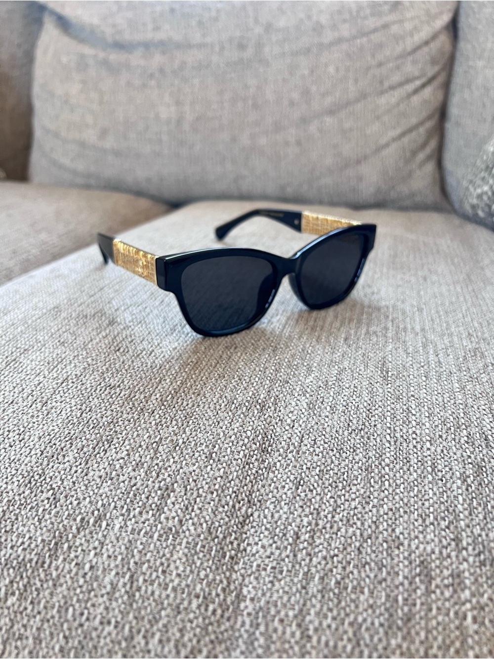 Chanel Black and Gold Cat-Eye Sunglasses